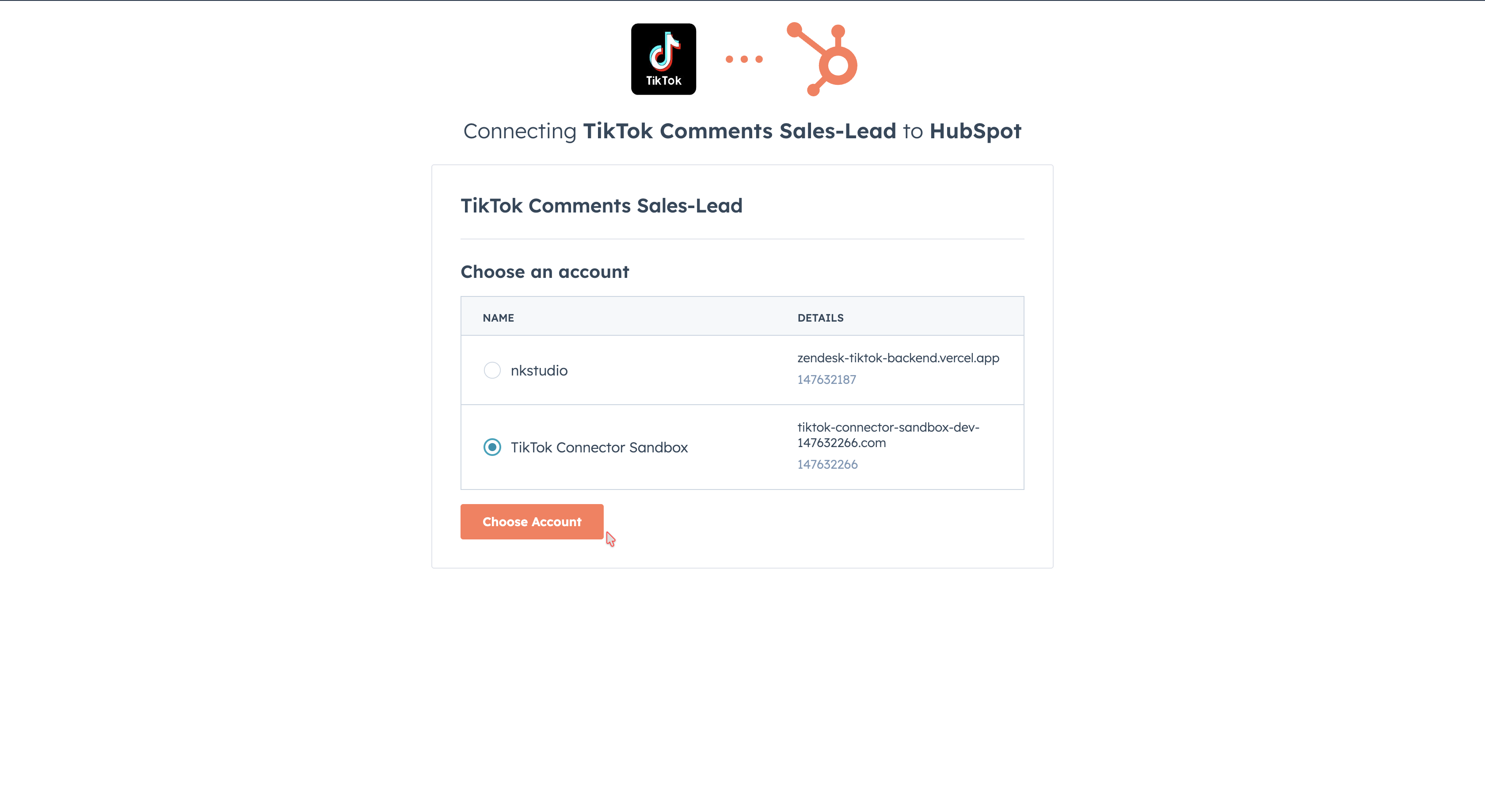 Choose HubSpot account