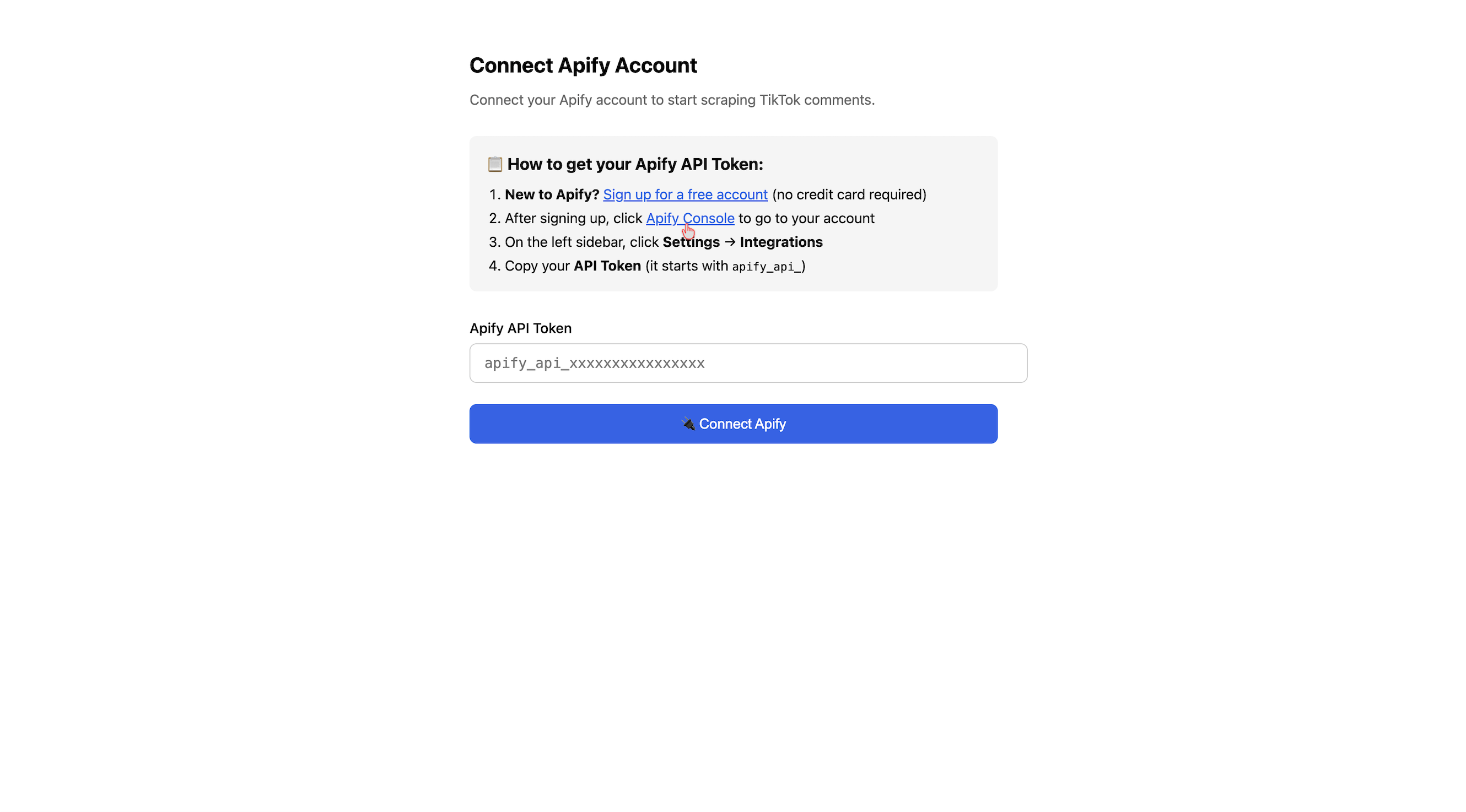 Apify signup