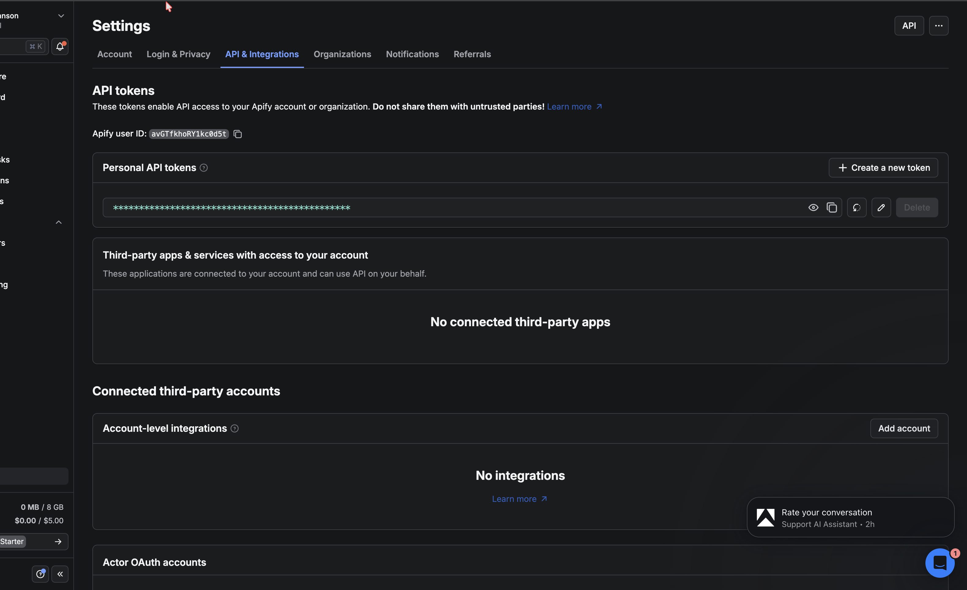 Copy API token
