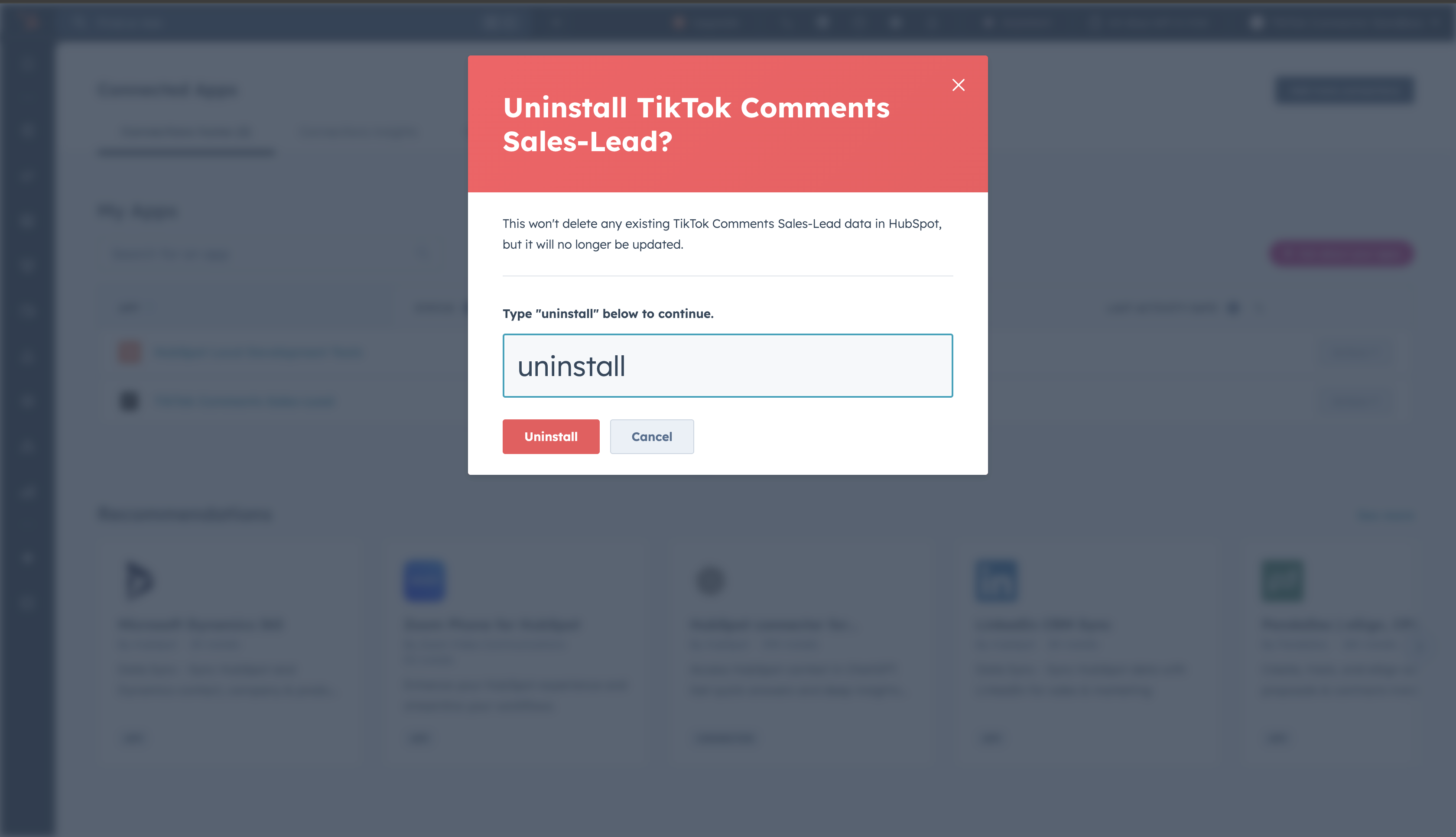 Confirm uninstall